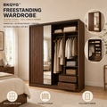 BKQYG™ Freestanding Wardrobe with Sliding Doors & Full-Length Mirror – Modern Bedroom Armoire with Hanging Rail, Adjustable Shelves and 2 Drawers