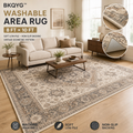 BKQYG™ Washable Area Rug 8' × 10' – Soft Low-Pile Non-Slip Living Room Rug with Vintage Geometric Pattern