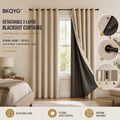 BKQYG™ Detachable 2-Layer Blackout Curtains – Removable Linen-Look Panels & Thermal Blackout Liners, 52 × 84 Inches, Set of 2